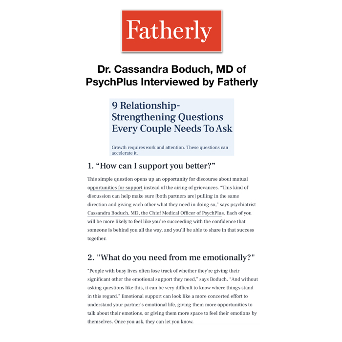 Psychplus DR Cassandra boduch inverview by fatherly