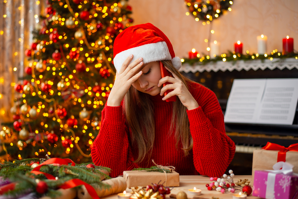 This image shows a girl is stress on charismas day
